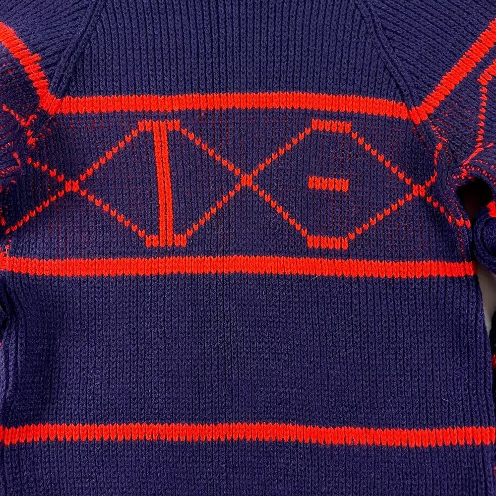 Vintage 60s Sportswear Revere Sweater Men S Navy Red Orlon Geometric Mock Neck